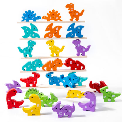 Wooden Dinosaur Alphabet Number Pairing Montessori Toys
