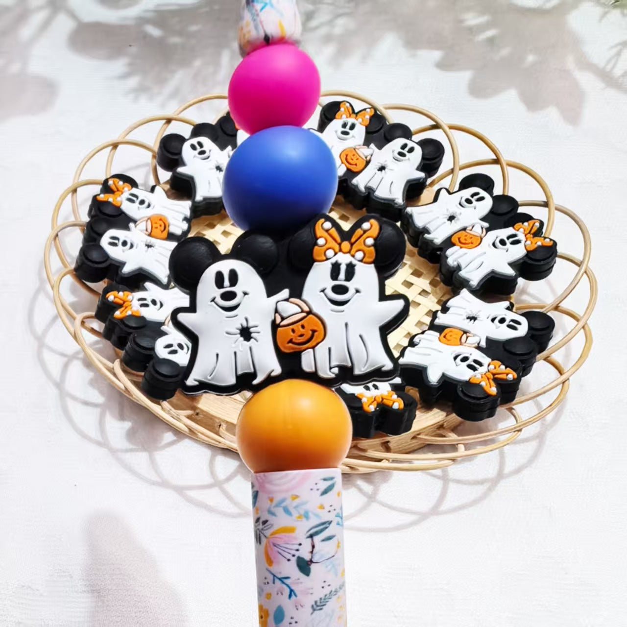 20Pcs Silicone Focal Beads Ghost Round Ear Mouse Character with Pumpkin Accessory