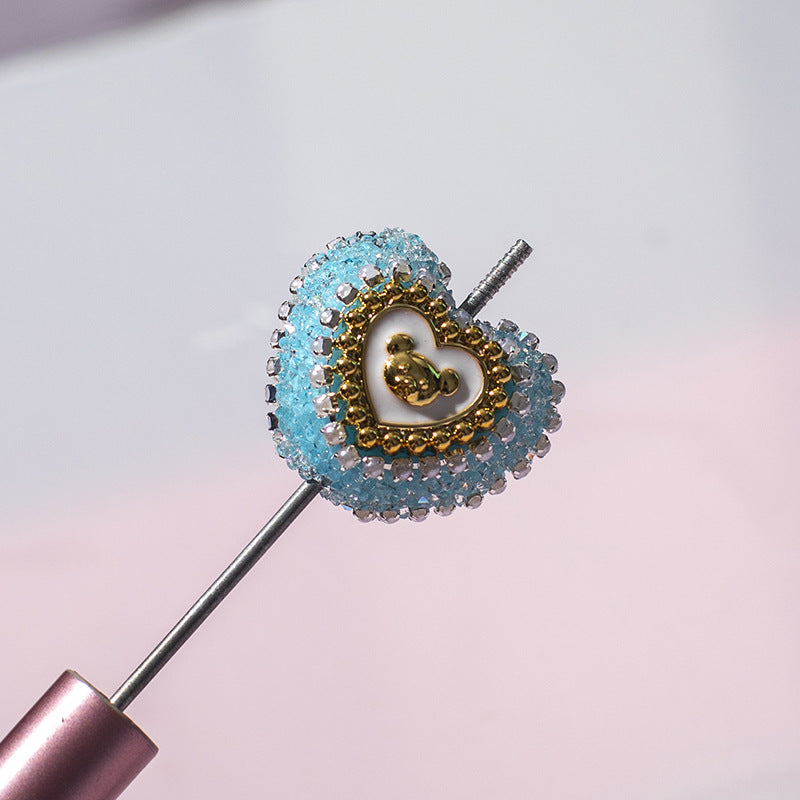 10pcs Heart Bear Rhinestone Acrylic Focal Beads 27.5x24.6mm 2