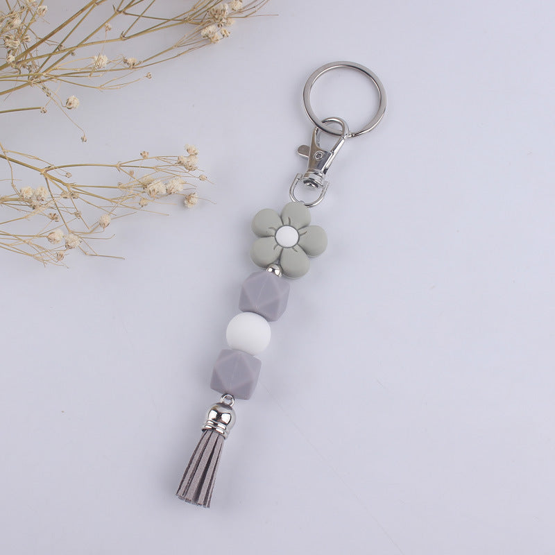 Flower Silicone Bead Keychain with Tassel Charm Accessory 12