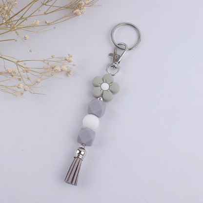 Flower Silicone Bead Keychain with Tassel Charm Accessory 12