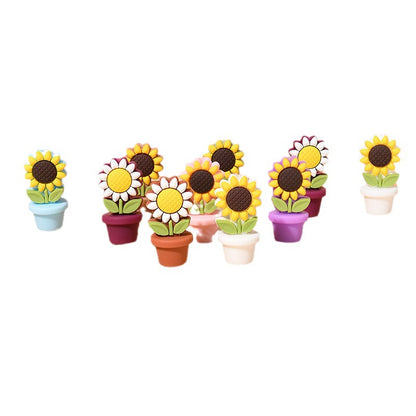 20pcs Silicone Focal Beads Flower Pot Sunflower Yellow White Flower Design 4
