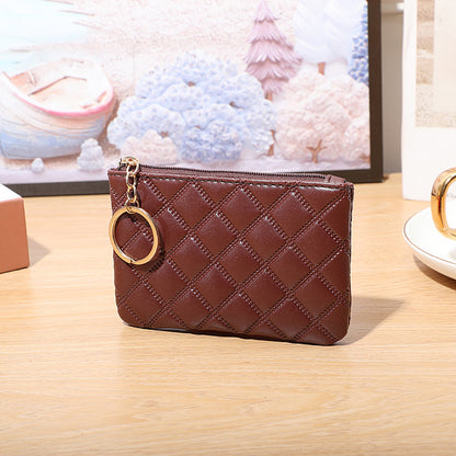 Plaid PU Leather Keychain Wallet Compact Zipper Design 8