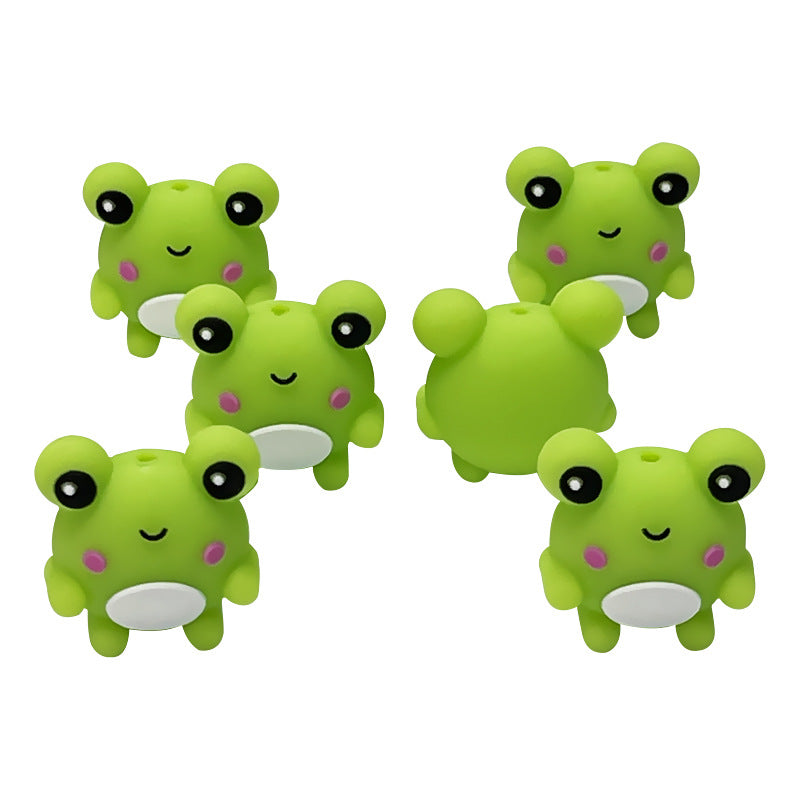 20Pcs Silicone 3D Focal Beads Frog Smiling Face Front Facing 3