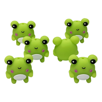20Pcs Silicone 3D Focal Beads Frog Smiling Face Front Facing 3