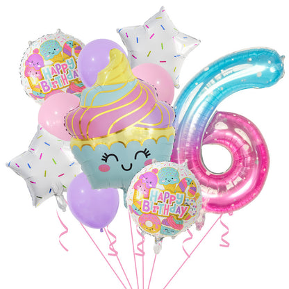 Cupcake and Number 3 Foil Balloons Birthday Party Decoration Set 10