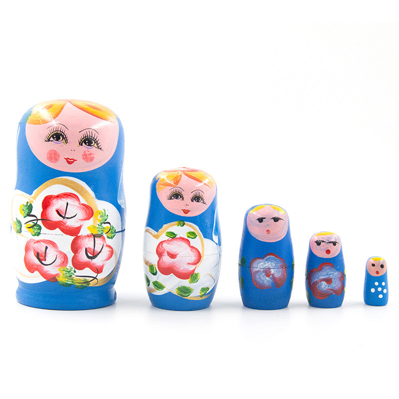 Wooden Russian Nesting Dolls Montessori Toy Set of 5 9