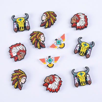 Silicone Focal Beads DIY Cow Skull Cartoon Figure Feathered Skull Design 2