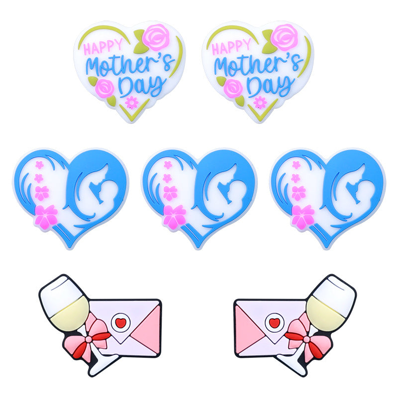 20pcs Silicone Focal Beads Mother's Day Heart and Envelope Designs