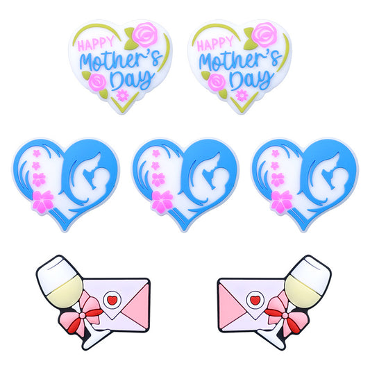 20pcs Silicone Focal Beads Mother's Day Heart and Envelope Designs