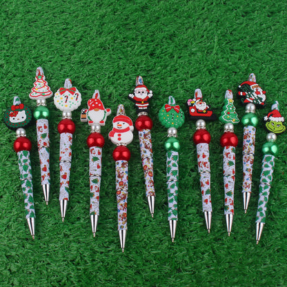 Santa Claus Snowman Silicone Beaded Pens Christmas Holiday Novelty Gift
