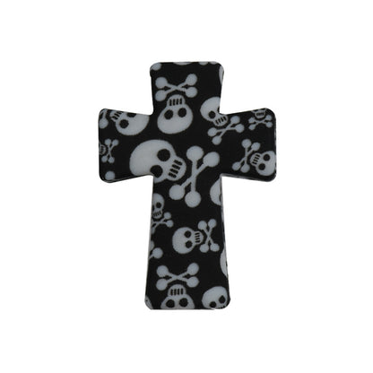 20pcs Silicone Focal Beads Printed Cross With Varied Color Patterns 10