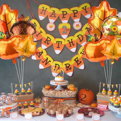 Pumpkin and Maple Leaf Foil Balloon Set Thanksgiving Party Decoration