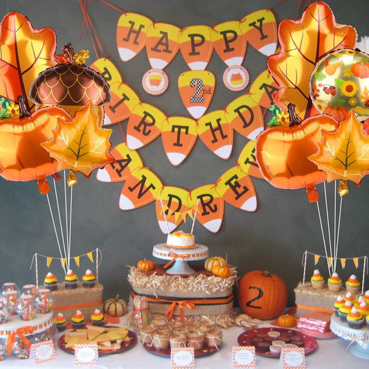 Pumpkin and Maple Leaf Foil Balloon Set Thanksgiving Party Decoration