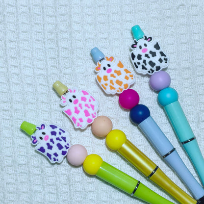 20Pcs Silicone Focal Beads Halloween Colored Cow Front Facing 3