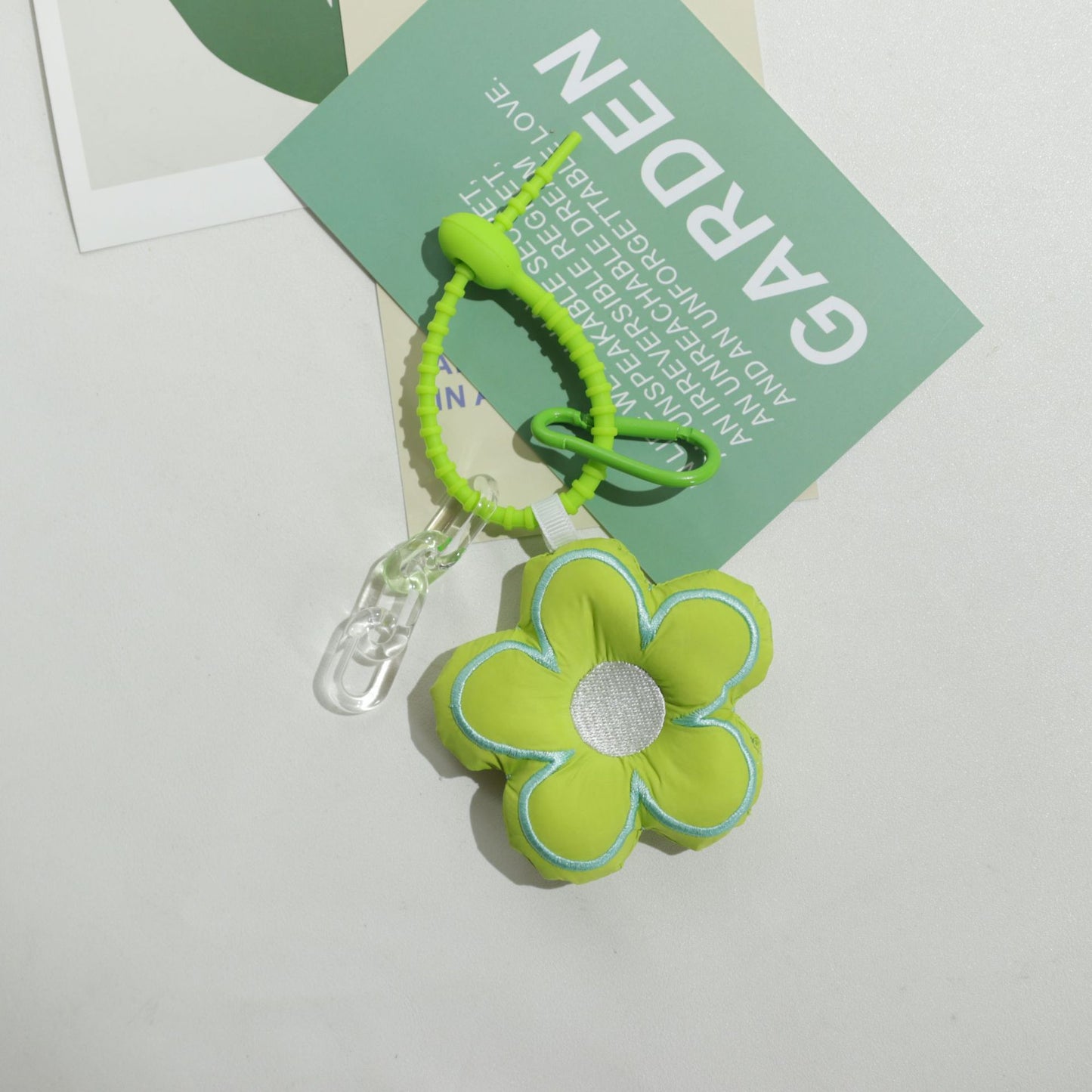 Cute Fabric Flower Silicone Bead Wristlet Keychain with Clip 9