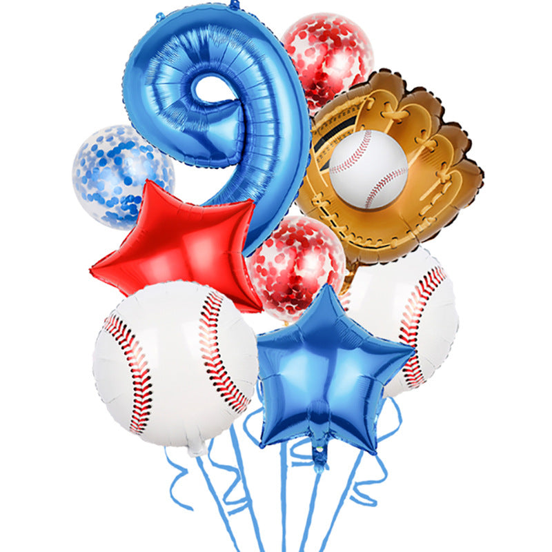 Baseball Foil Balloon Set One Year Birthday Party Decoration 9pcs 12