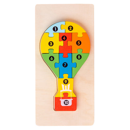 Wooden Building Blocks Animal Traffic Shapes Matching 3D Puzzle Toy 17