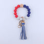 PU Leather Tassel Silicone Bead Wristlet Keychain Leopard Print 17