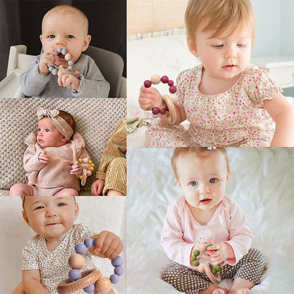 Wooden Beech Teething Ring Baby Teether Toy for 6 Months and Up 2