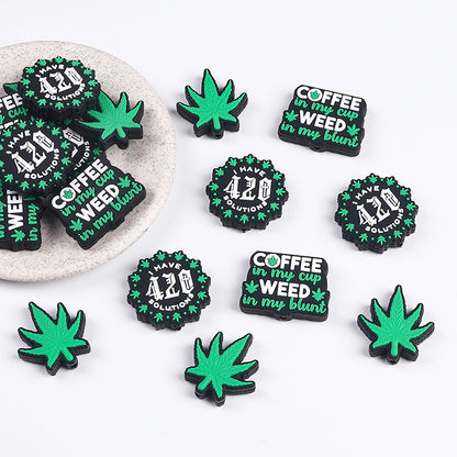 20Pcs Silicone Focal Beads Green Leaves Leaf Design