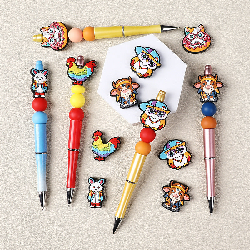 Silicone Focal Beads Colorful Rooster Owl and Animal Characters with Glasses 3