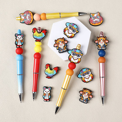 Silicone Focal Beads Colorful Rooster Owl and Animal Characters with Glasses 3