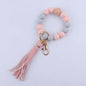 Leather Tassel Octagonal Silicone Bead Wristlet Keychain 6