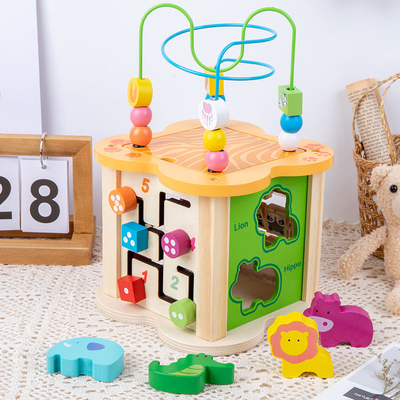 Wooden Bead Maze Educational Activity Cube Montessori Toy