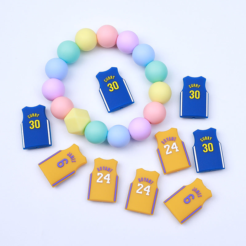 20Pcs Silicone Focal Beads Basketball Jersey Design Flat Shape 4