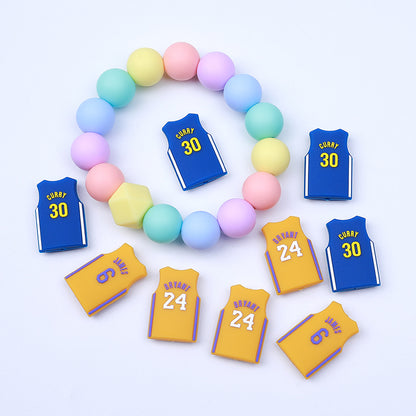 20Pcs Silicone Focal Beads Basketball Jersey Design Flat Shape 4