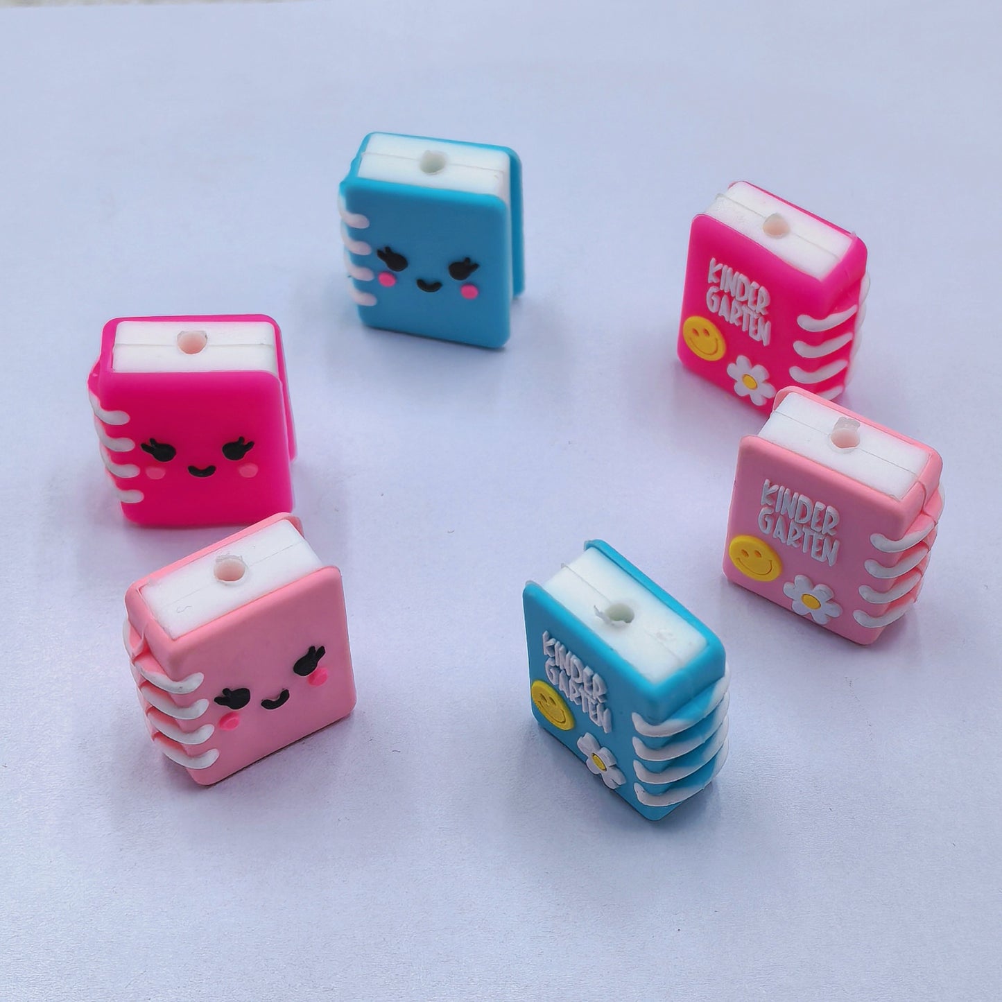 20Pcs Silicone 3D Focal Beads Flower Smiley Face Book with Spiral Binding 4