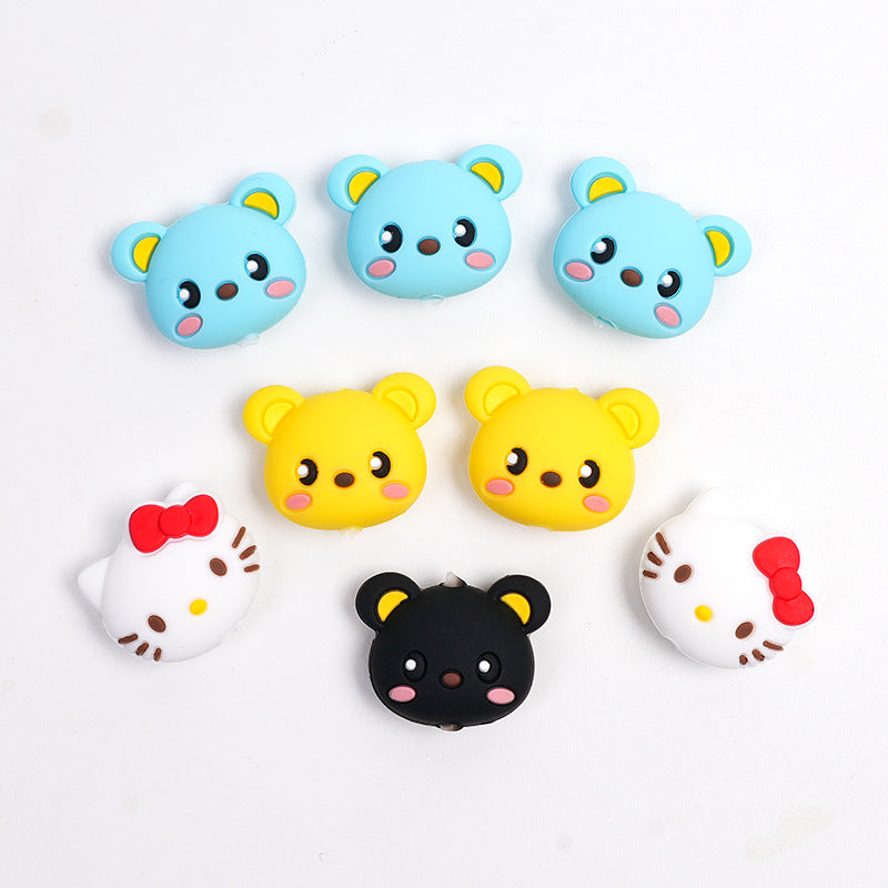 20Pcs Silicone Focal Beads Blue Bear Yellow Bear Black Bear Face Design 3