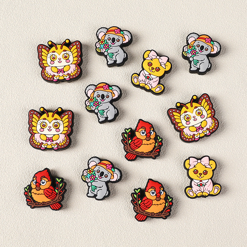 Silicone Focal Beads Cute Cardinals Butterfly Koala and Bear Group