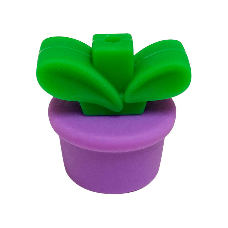 20Pcs Silicone 3D Focal Beads Flowerpot Grass With Leaf Detail 11