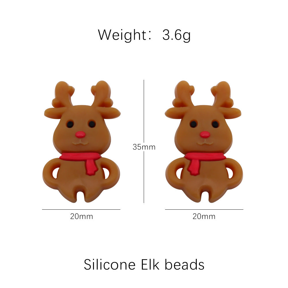 20pcs Silicone Focal Beads Christmas Santa Snowman Elk Deer Gingerbread Man 7