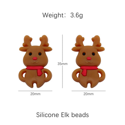 20pcs Silicone Focal Beads Christmas Santa Snowman Elk Deer Gingerbread Man 7