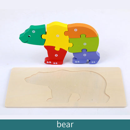 Wooden Building Blocks Animal Traffic Shapes Matching 3D Puzzle Toy 30