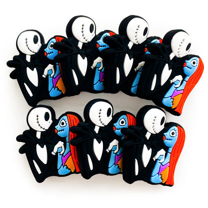 20pcs Silicone Focal Beads Blue Skeleton Couple Holding Hands 3