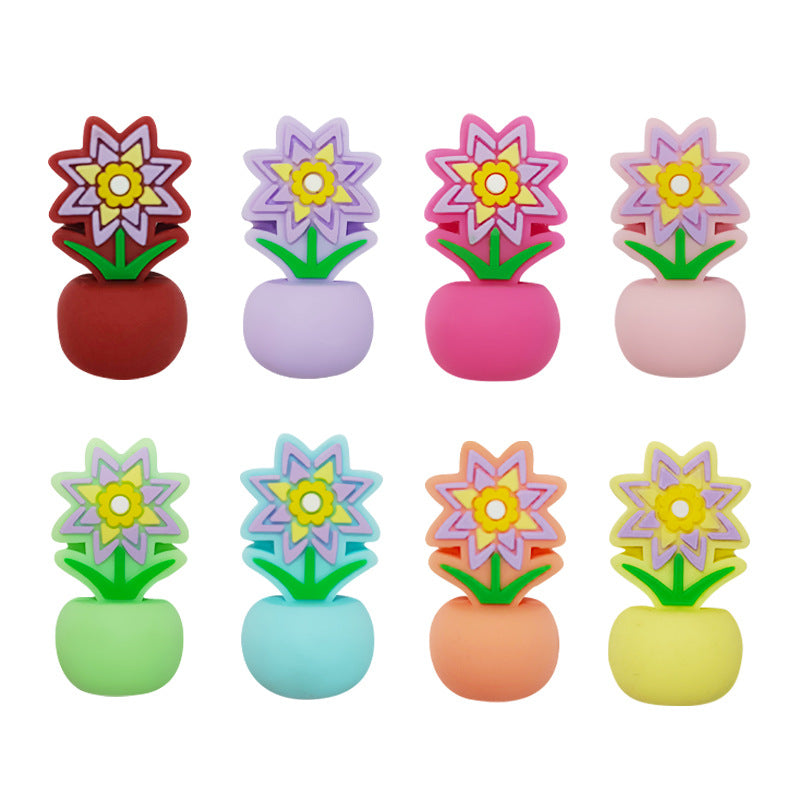 20Pcs Silicone 3D Focal Beads Colorful Potted Plant Flower Design 5