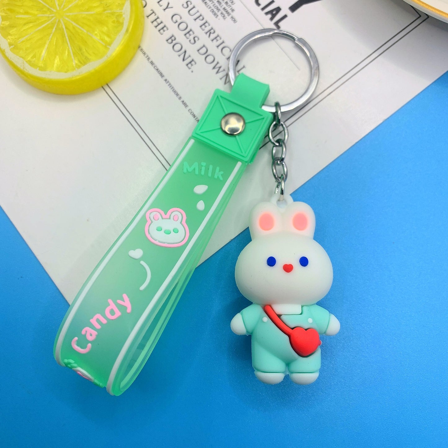 Cartoon White Rabbit Silicone Bead Wristlet Keychain with Strap 13