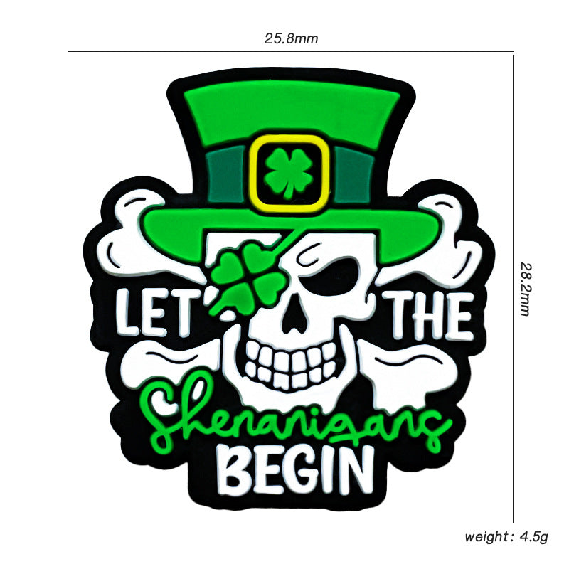 20Pcs Silicone Focal Beads Lucky Grass Pirate Skull Wearing Green Hat 2