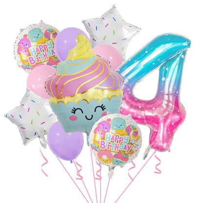 Cupcake and Number 3 Foil Balloons Birthday Party Decoration Set 8