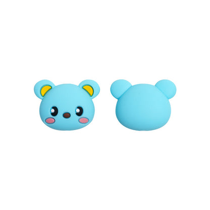 20Pcs Silicone Focal Beads Blue Bear Yellow Bear Black Bear Face Design 6