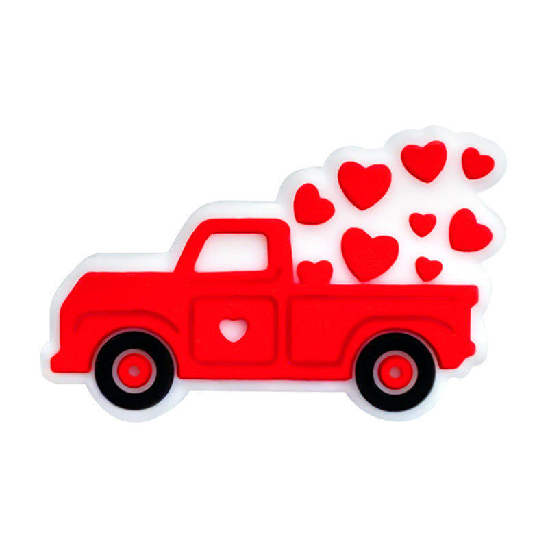 20Pcs Silicone Focal Beads Valentine Love Car Hearts Design 6