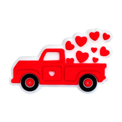 20Pcs Silicone Focal Beads Valentine Love Car Hearts Design 6
