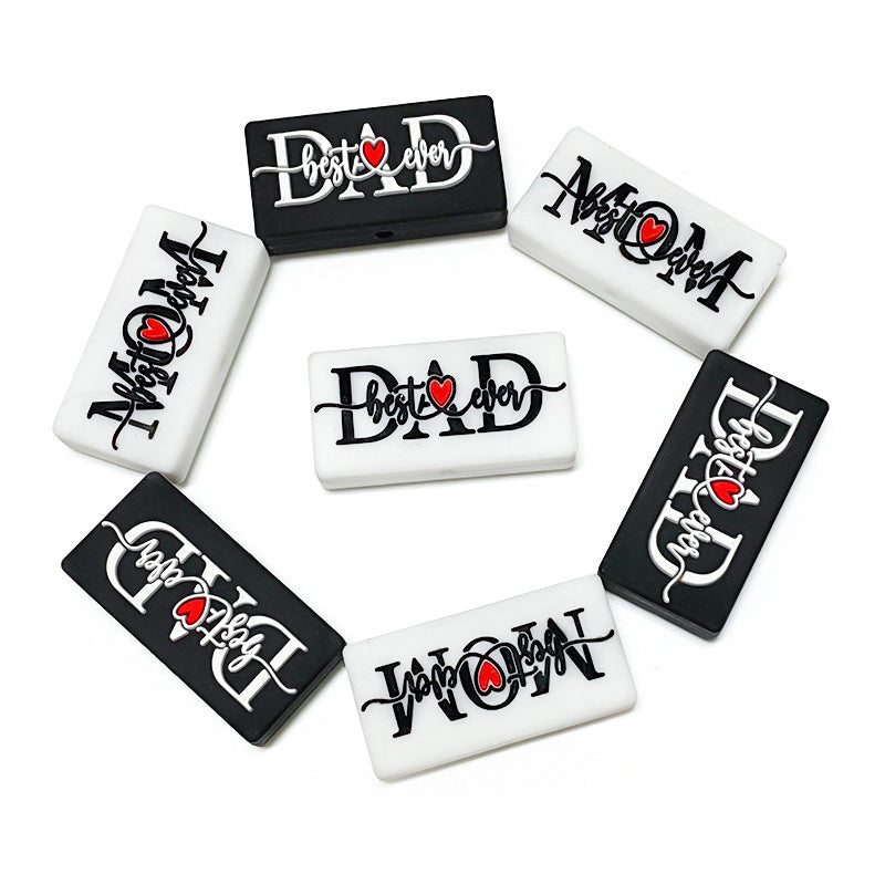 20Pcs Silicone Focal Beads Love Dad Or Mom Rectangular Design 4
