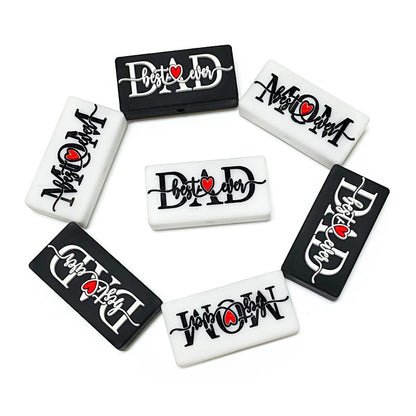 20Pcs Silicone Focal Beads Love Dad Or Mom Rectangular Design 4