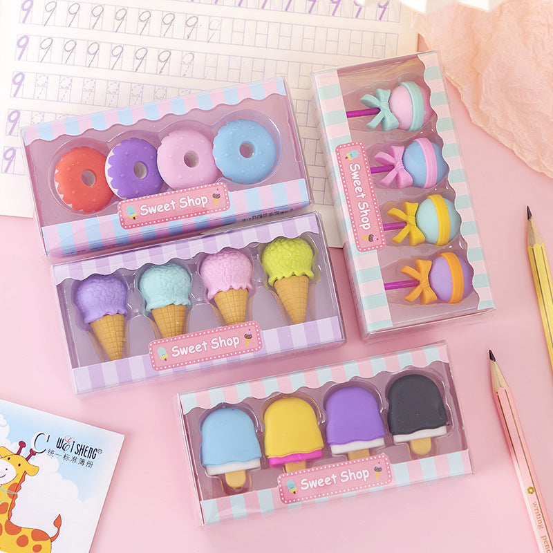 Candy Dessert Lollipop Eraser Set 4 Pack for Kids and Students 3