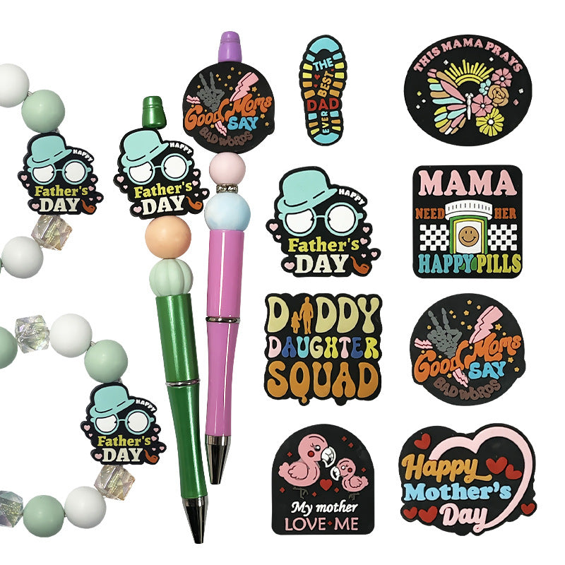 20Pcs Silicone Focal Beads Mother Father'S Day Text and Symbol Design 2